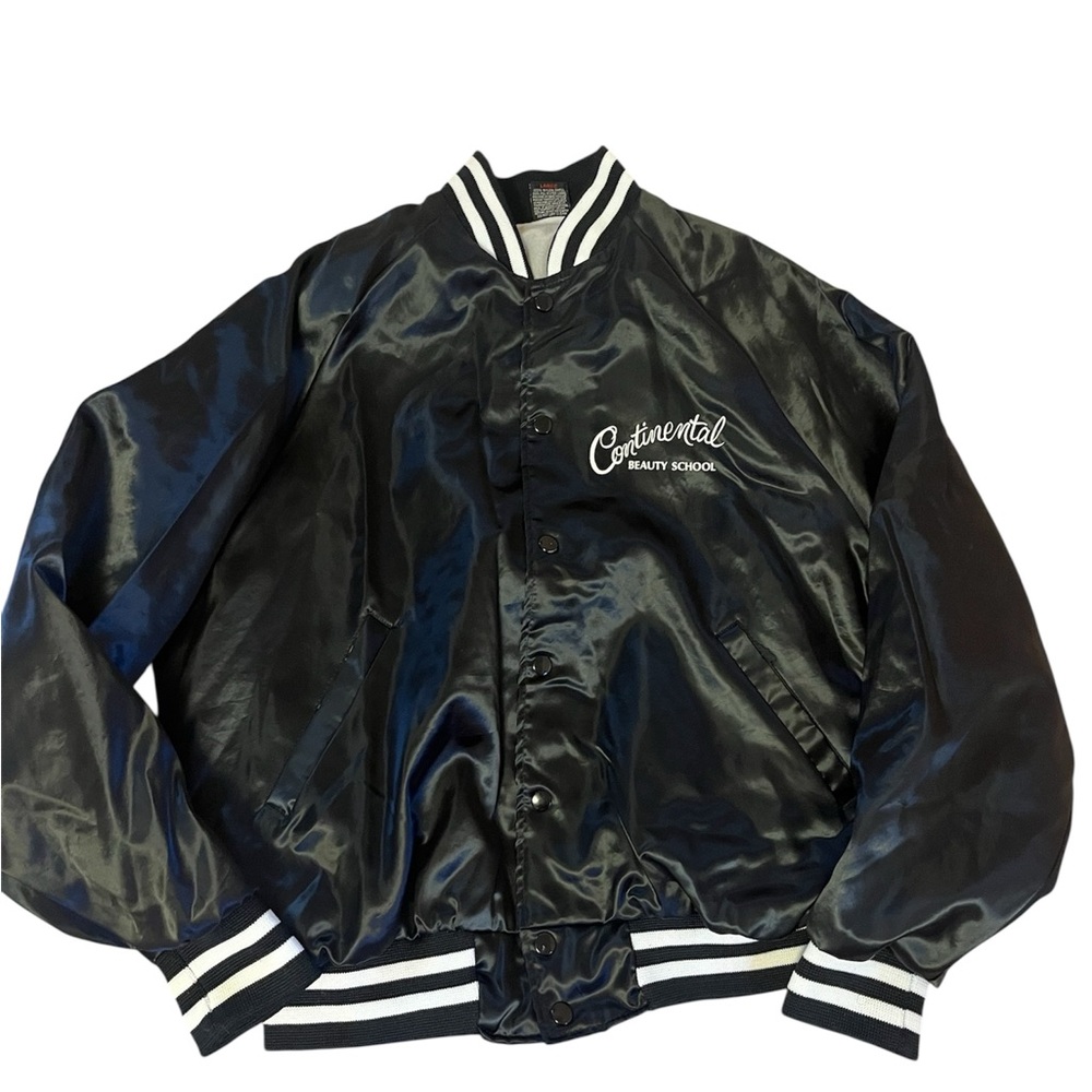 Black satin bomber jacket  Large made in USA “beauty school dropout” Halloween